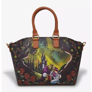 Loungefly Disney Beauty And The Beast Satchel Castle Roses Floral Purse Handbag